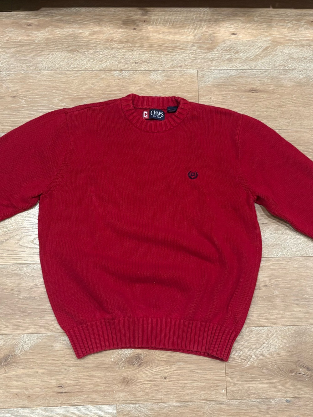 Chaps Red Ribbed Crewneck Sweater